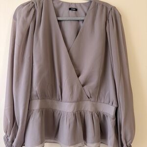 Express Gray V-Neck Blouse